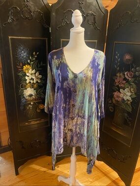 Sacred Threads Painterly Button-Front V-Neck Tunic